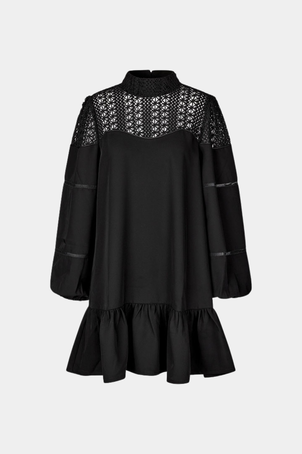 kjole, dress, sort, kort, flæser, blonde, blonder, lace, gennemsigtig, højhals, fin, smuk, elegant, klassisk, feminin, pæn, rå, cool, sej, unik, musthave, hverdag, fest