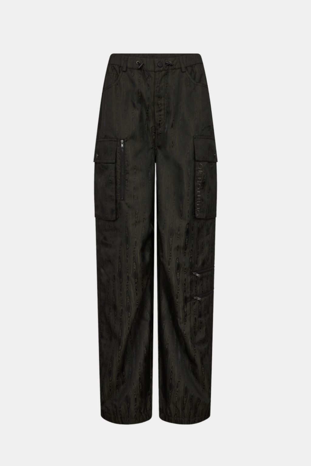 buks, cargo, cargobuks, cargopants, trackpants, track. print, grøn, wood, træ, trælook, lommer, shiny, blanke, detaljer, elastik, stører, fin, smuk, elegant, klassisk, feminin, pæn, rå, cool, sej, unik, musthave, hverdag, fest