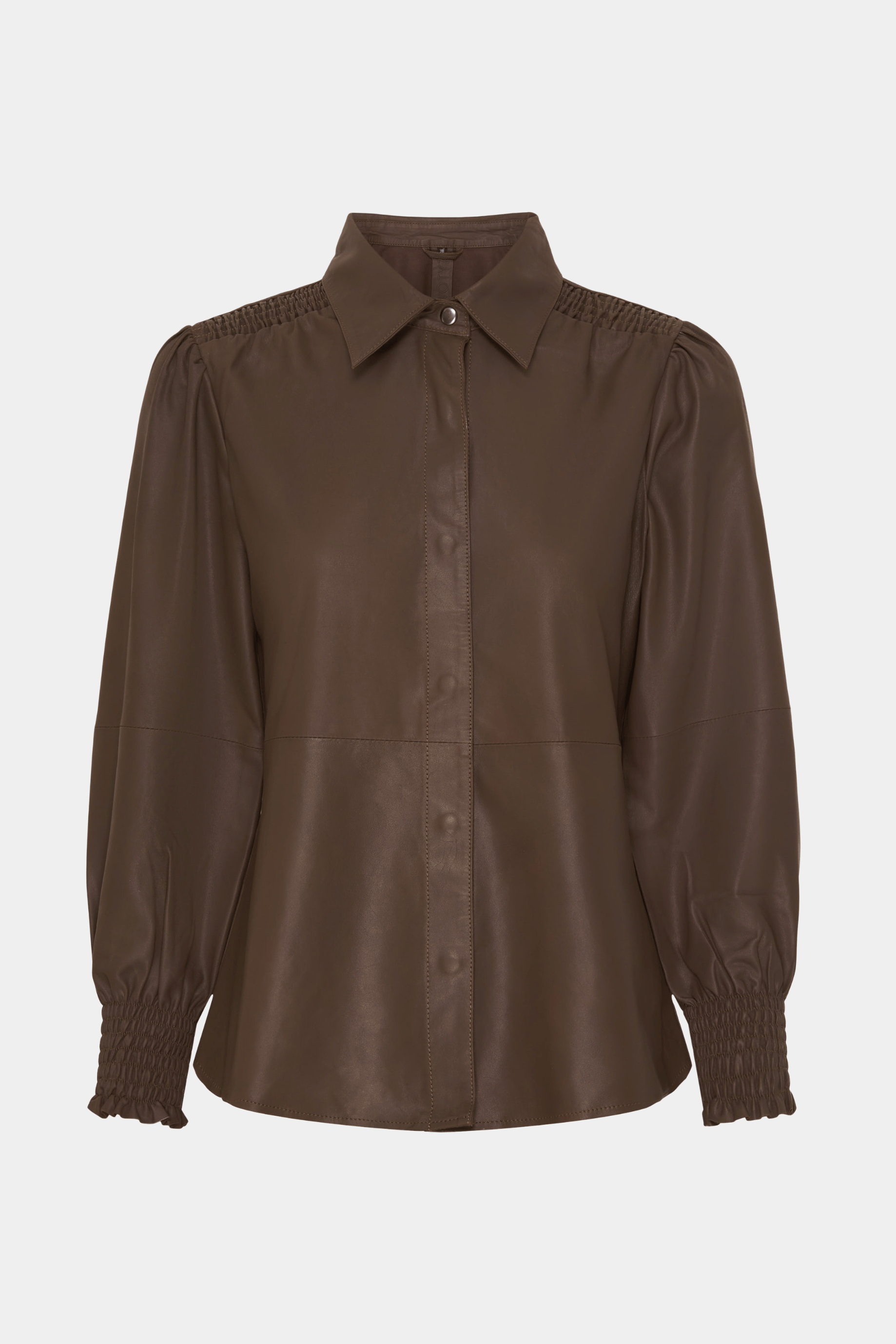 skind, læder, leather, skindskjorte, skjorte, brun, blød, smock, fin, smuk, elegant, klassisk, feminin, pæn, rå, cool, sej, unik, musthave, hverdag, fest