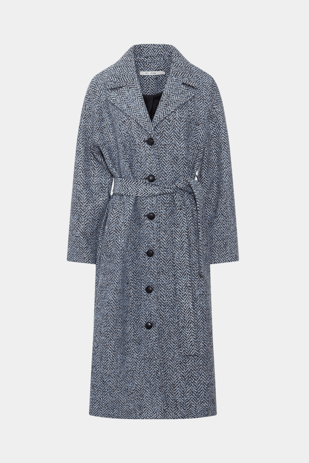 jakke, frakke, uldjakke, trenchcoat, cottoncoat, blå, melange, knapper, bindebånd, fin, smuk, elegant, klassisk, feminin, pæn, rå, cool, sej, unik, musthave, vinter, koldt
