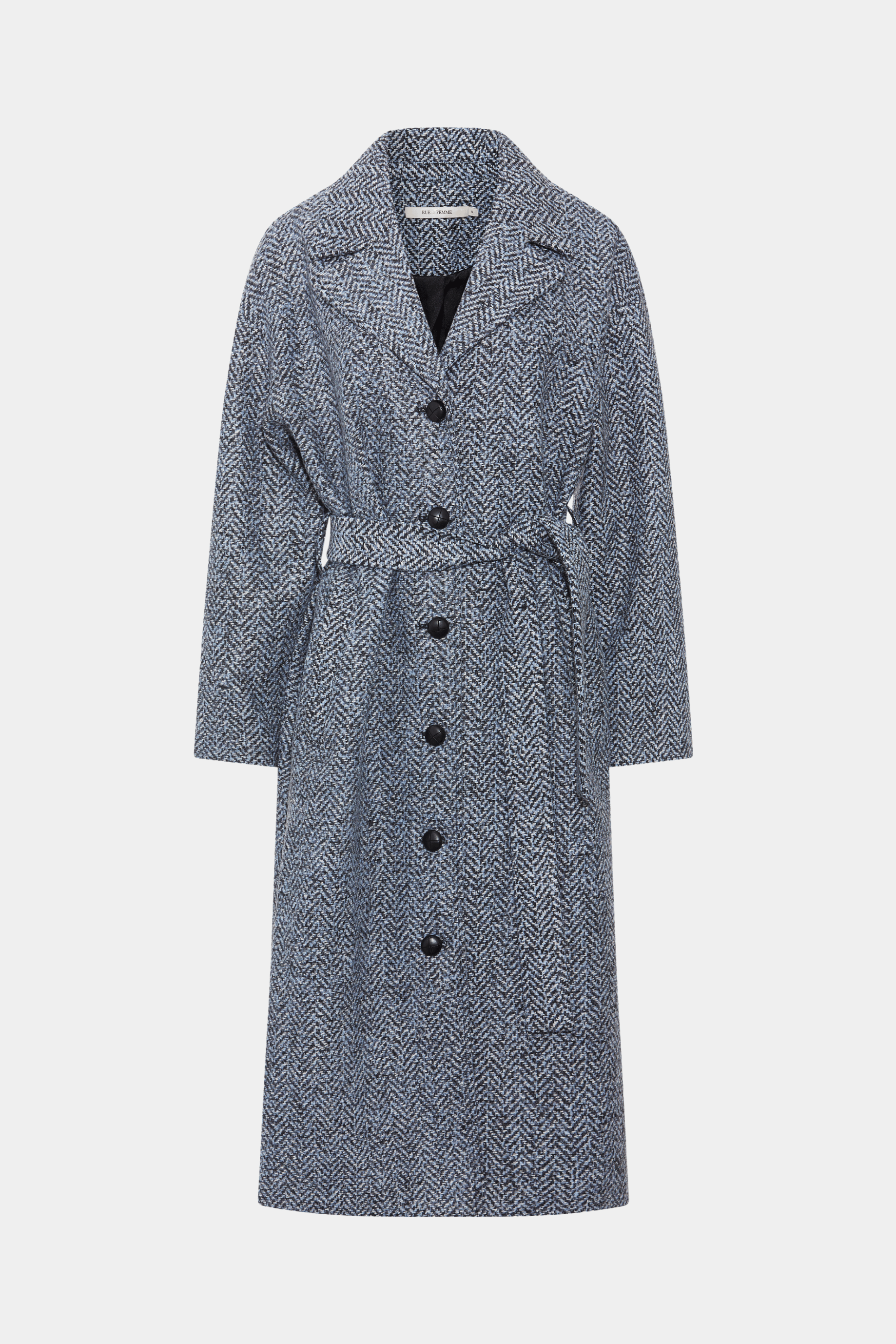 jakke, frakke, uldjakke, trenchcoat, cottoncoat, blå, melange, knapper, bindebånd, fin, smuk, elegant, klassisk, feminin, pæn, rå, cool, sej, unik, musthave, vinter, koldt
