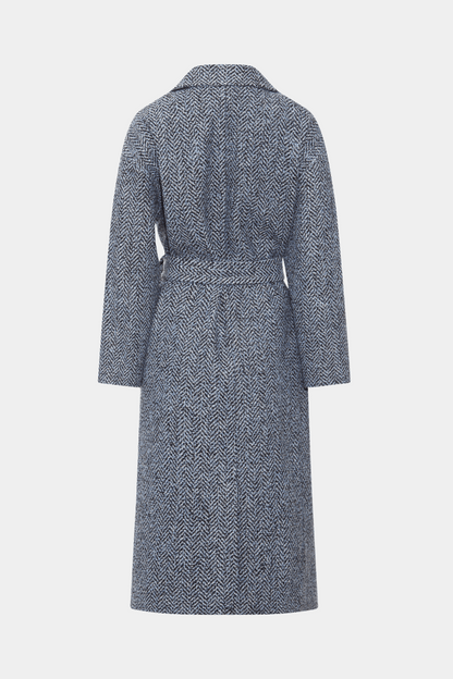 jakke, frakke, uldjakke, trenchcoat, cottoncoat, blå, melange, knapper, bindebånd, fin, smuk, elegant, klassisk, feminin, pæn, rå, cool, sej, unik, musthave, vinter, koldt