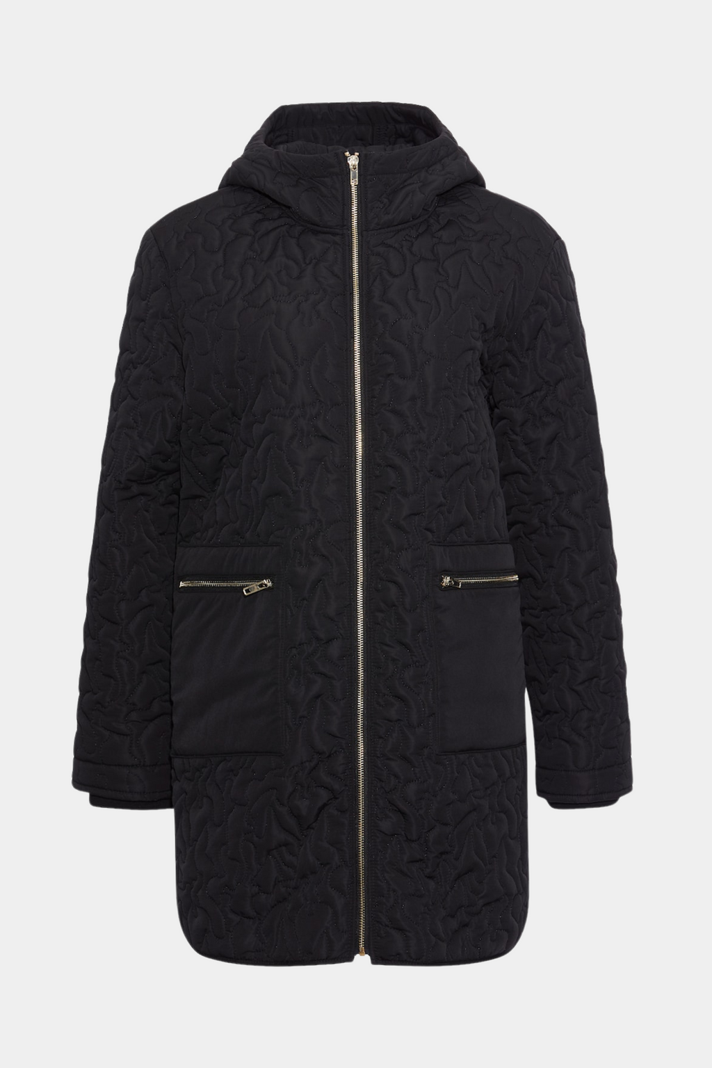 Jakke, frakke, quilted, tynd, let, guld, sort, lynlås, mønster, hætte, fin, smuk, elegant, klassisk, feminin, rå, cool, sej, unik, musthave, hverdag, fest