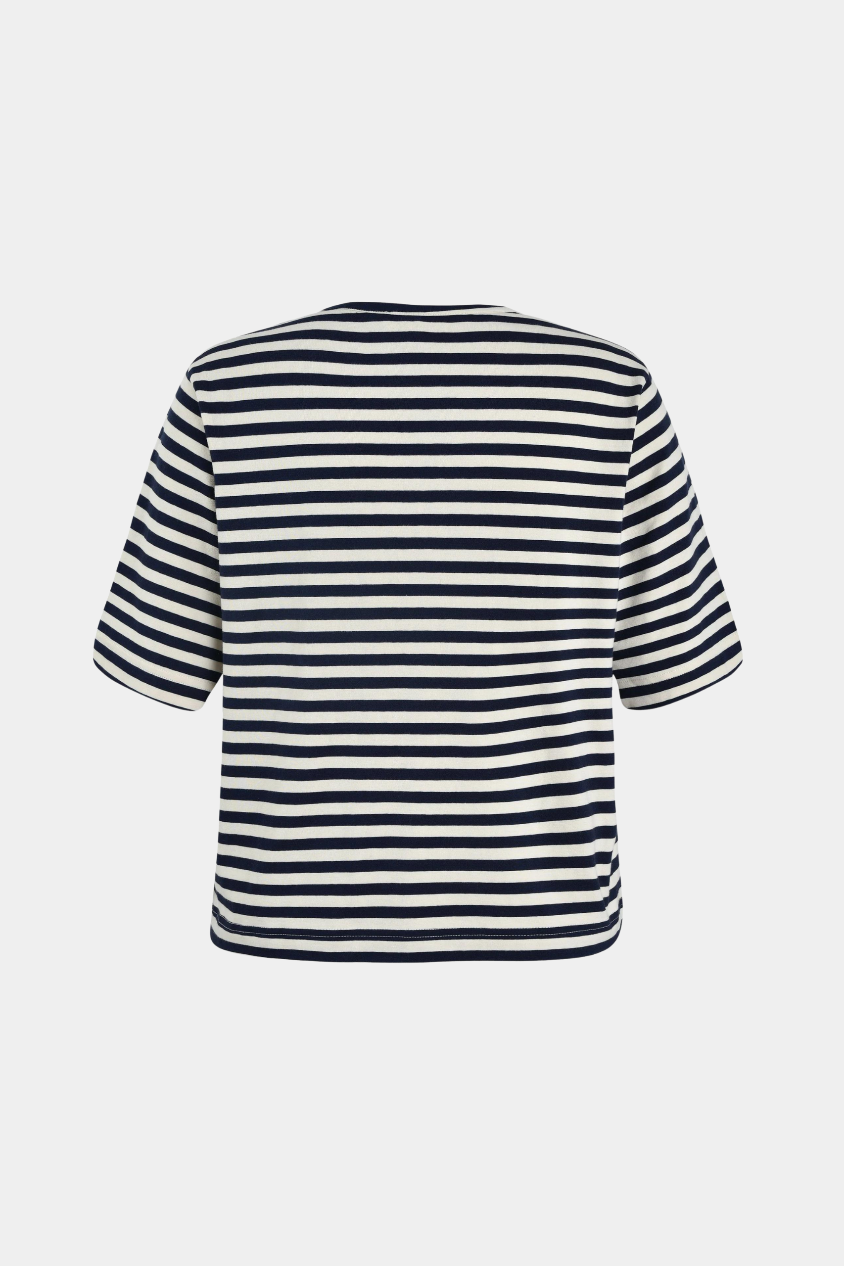 tee, t-shirt, bluse, bomuld, striber, stribe, blød, navy, blå, hvid, løs, oversize, fin, smuk, elegant, klassisk, feminin, pæn, rå, cool, sej, unik, musthave, hverdag, fesr