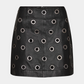 nederdel, skirt, skind, læder, skindnederdel, metal, ringe, ring, øjer, fin, smuk, elegant, klassisk, feminin, cool, rå, pæn, elegant, basis, basic, musthave, hverdag, fest