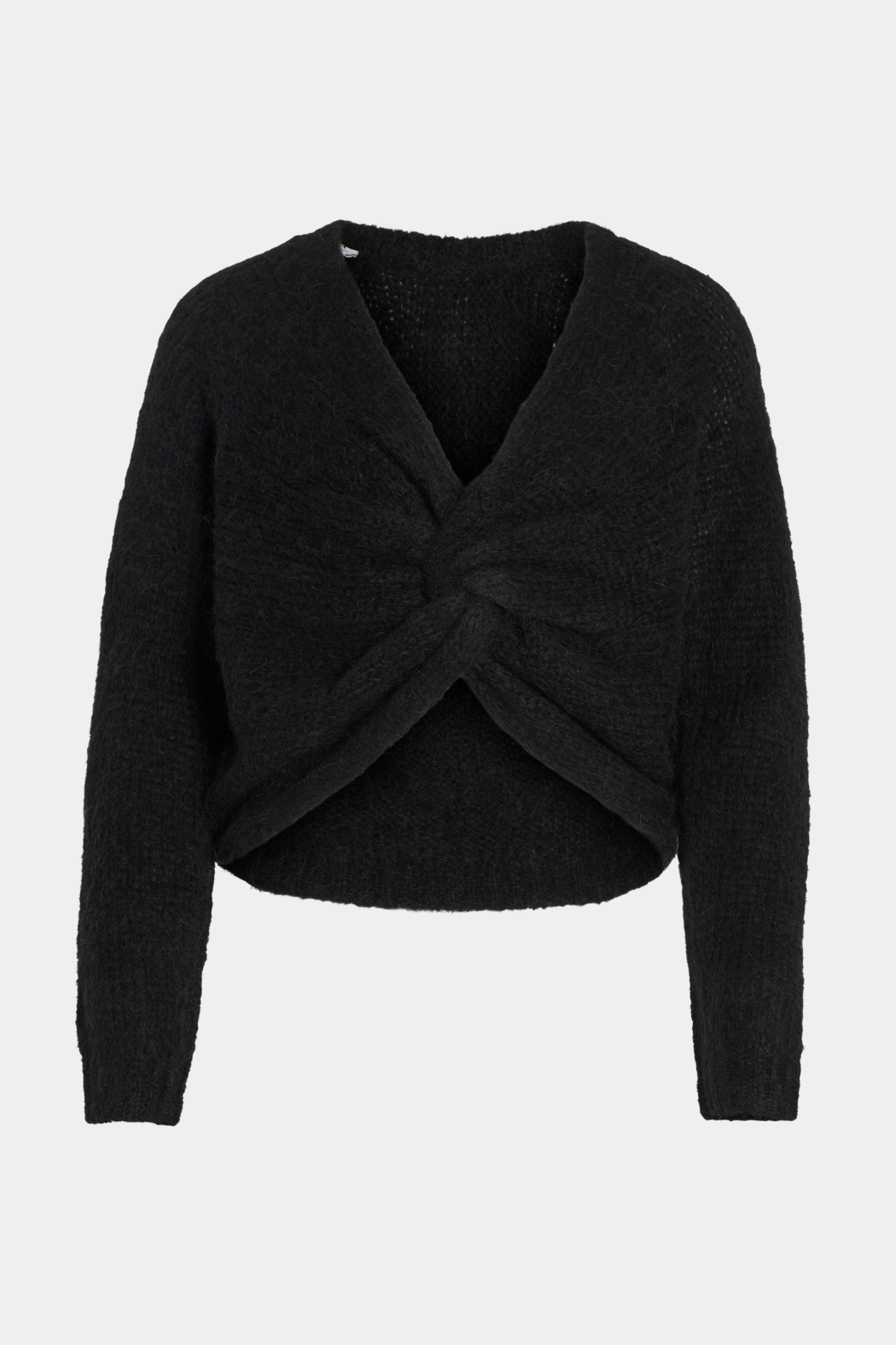 strik, knit, strikket, sort, black, alpaca, uld, blød, langhåret, lodden, knude, tvist, croped, kort, rund hals, langærmet, varm, fin, smuk, elegant, klassisk, feminin, pæn, rå, cool, sej, unik, musthave, hverdag, fest