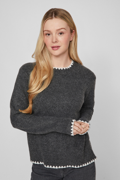 strik, knit, pullover, grå, grey, melange, stikninger, kant, blød, varm, fin, smuk, elegant, klassisk, feminin, pæn, rå, cool, sej, unik, musthave, hverdag, fest