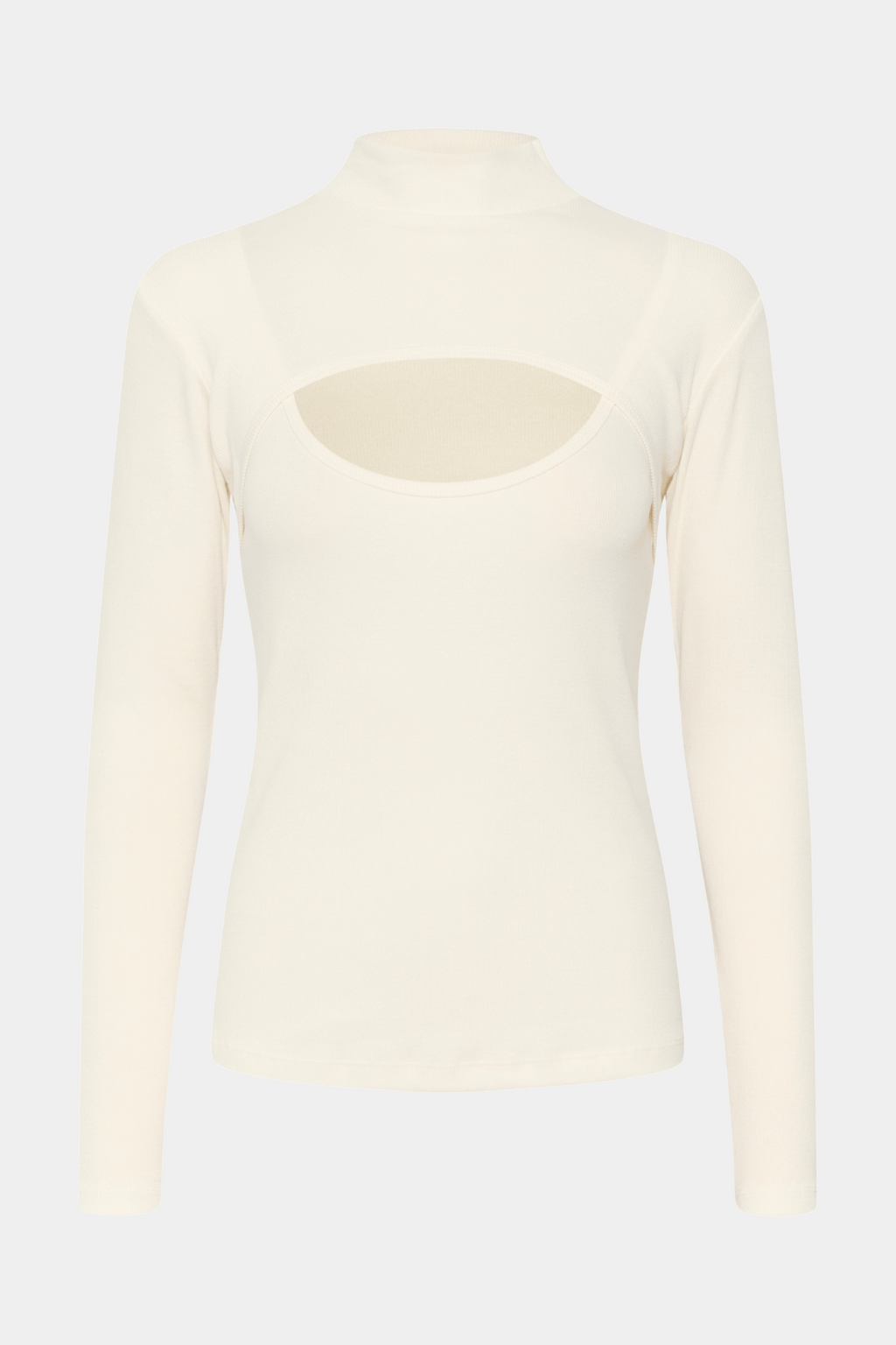 bluse, rib, råhvid, creme, højhals, rib, hul, ribbet, blød, tætsiddende, fin, smuk, elegant, klassisk, feminin, pæn, rå, cool, sej, unik, musthave, hverdag, fest