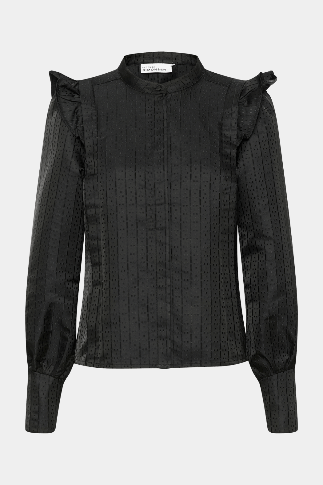 skjorte, shirt, bluse, blouse, sort, satin, silke, blank, glat, mønster, flæser, festlig, tætsiddende, fitted, fin, smuk, elegant, klassisk, feminin, pæn, rå, cool, sej, unik, musthave, hverdag, fest