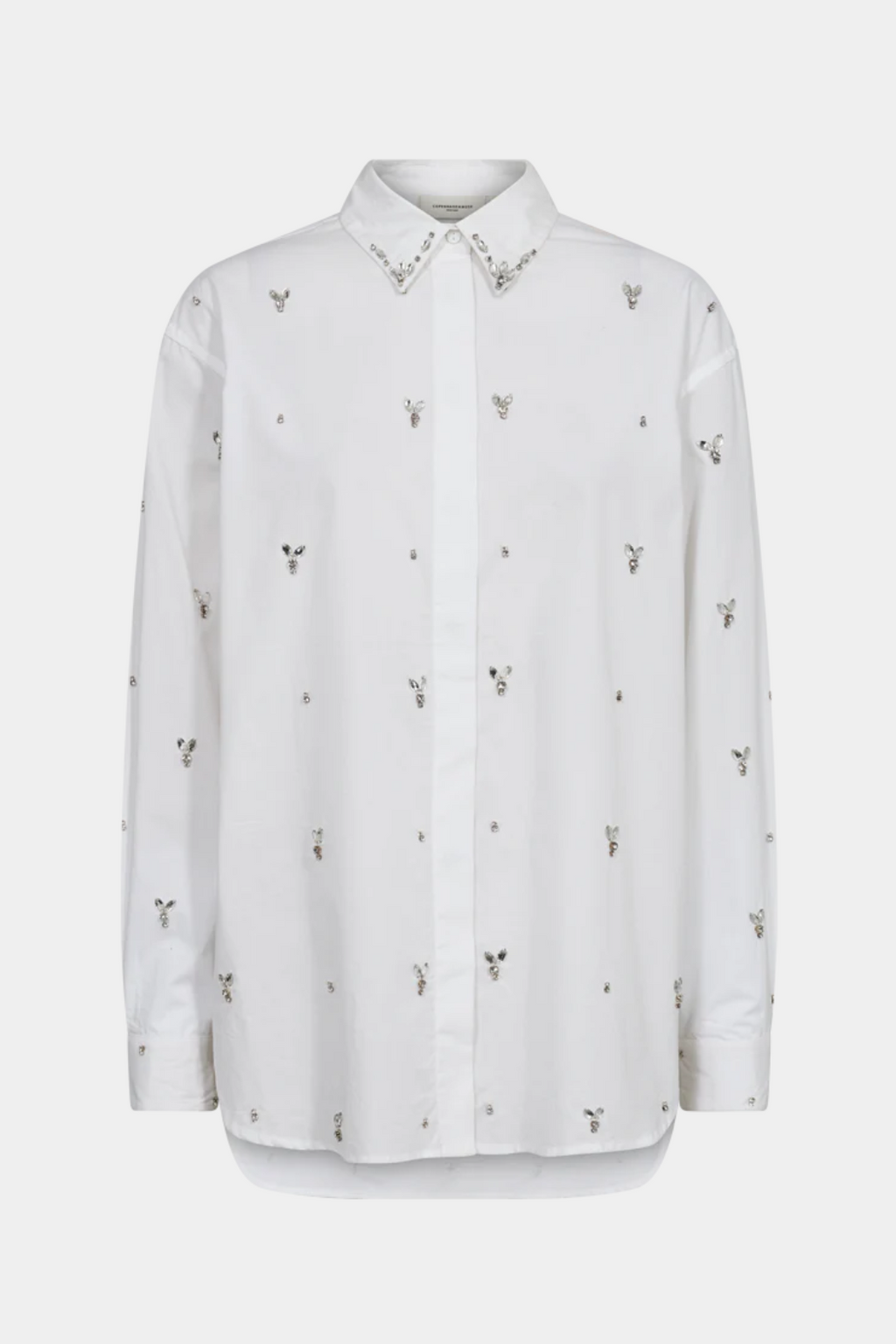 skjorte, shirt, overdel, oversize, loosefit, løstsiddende, sten, smimilisten, glimmer, glitter, fin, smuk, elegant, klassisk, feminin, pæn, rå, cool, sej, unik, musthave, hverdag, fest