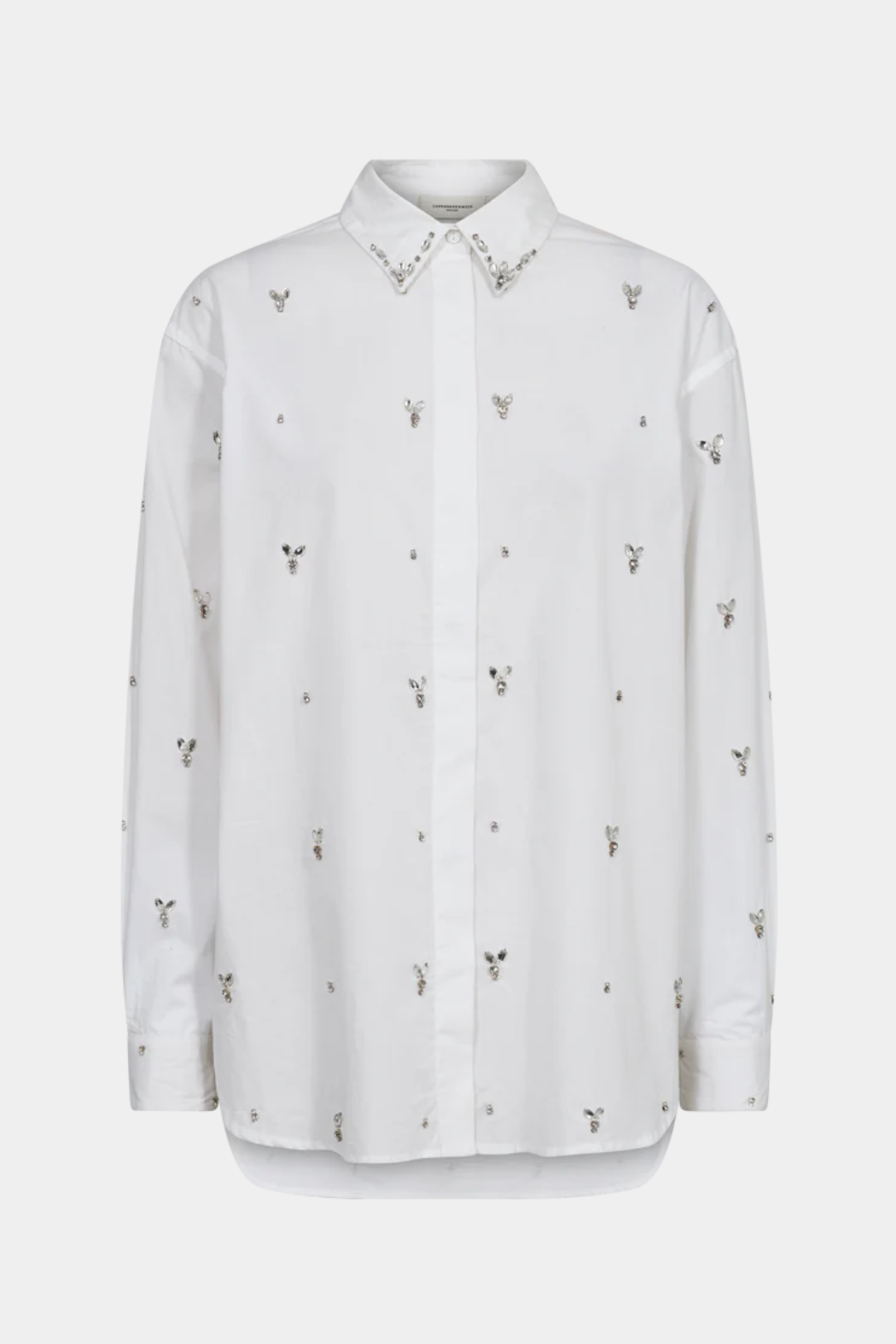 skjorte, shirt, overdel, oversize, loosefit, løstsiddende, sten, smimilisten, glimmer, glitter, fin, smuk, elegant, klassisk, feminin, pæn, rå, cool, sej, unik, musthave, hverdag, fest