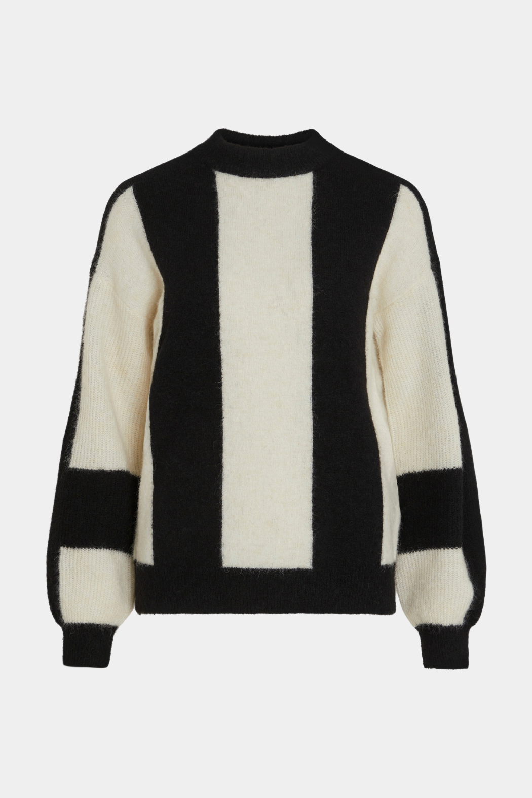 strik, knit, varm, blød, stor, oversize, vamset, strib, striber, sort, hvid, råhvid, creme, rundhals, fin, smuk, elegant, klassisk, feminin, pæn, rå, cool, sej, unik, musthave, hverdag, fest