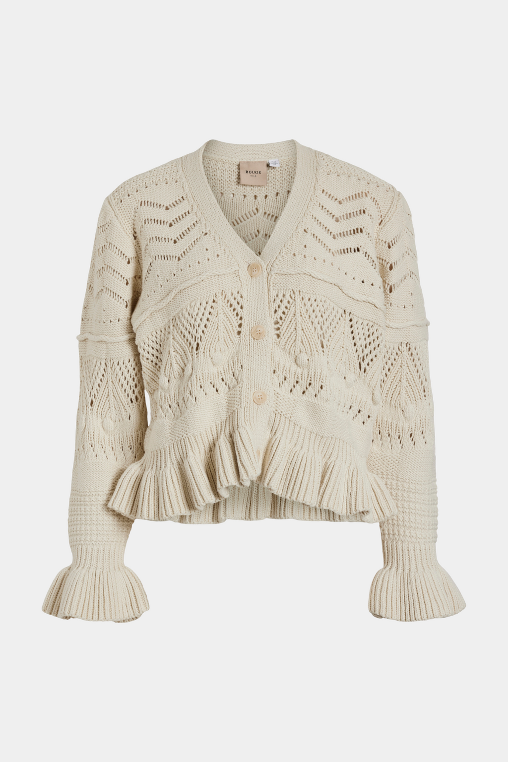 strik, knit, cardigan, trøje, bluse, hulmønster, boheme, beige, natur, bomuld, fin, smuk, elegant, klassisk, feminin, pæn, rå, cool, sej, unik, musthave, hverdag, fest