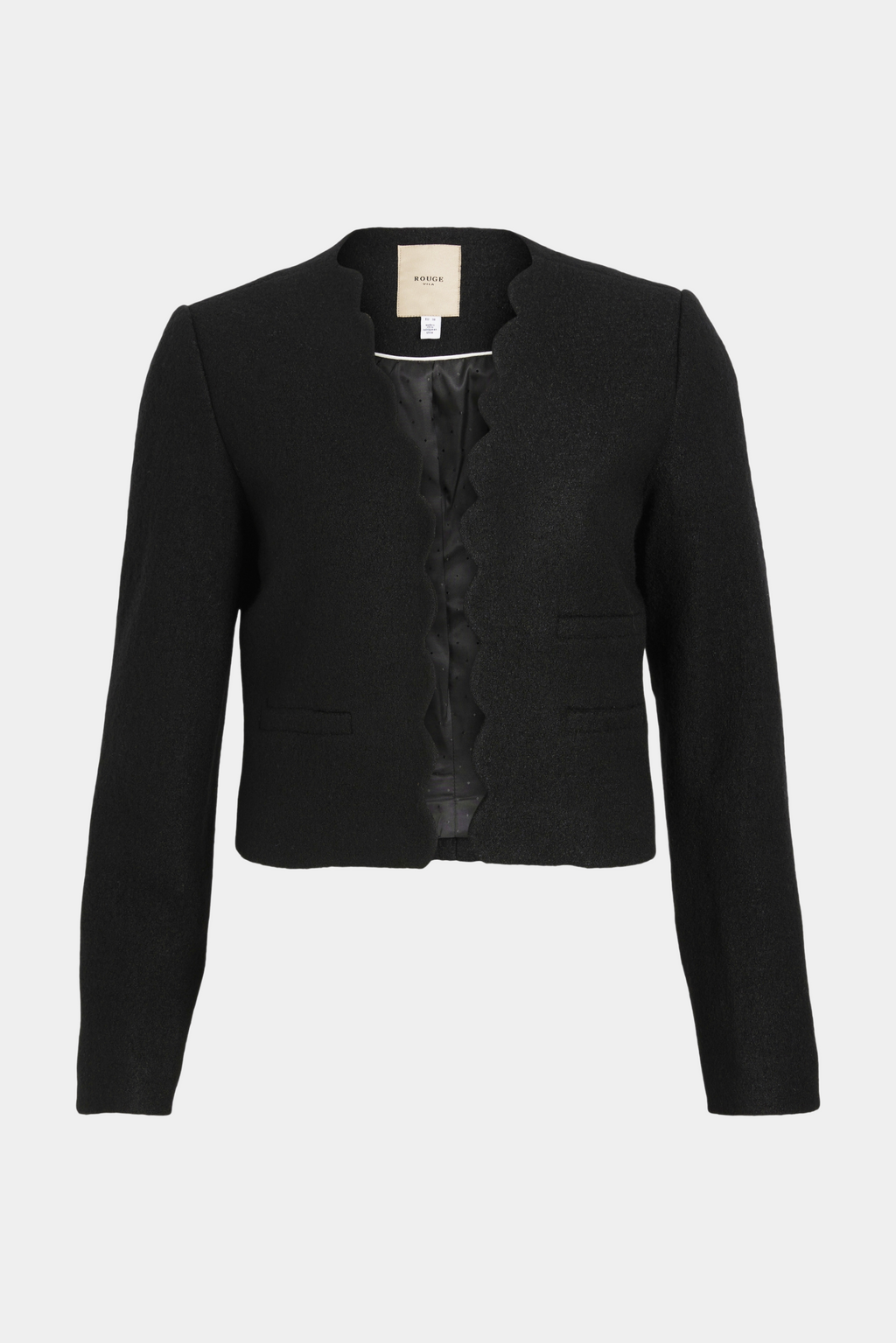 jakke, frakke, trøje, uld, viskose, sort, tungekant, varm, ulden, stilet, fin, smuk, elegant, klassisk, feminin, pæn, rå, cool, sej, unik, musthave, hverdag, fest