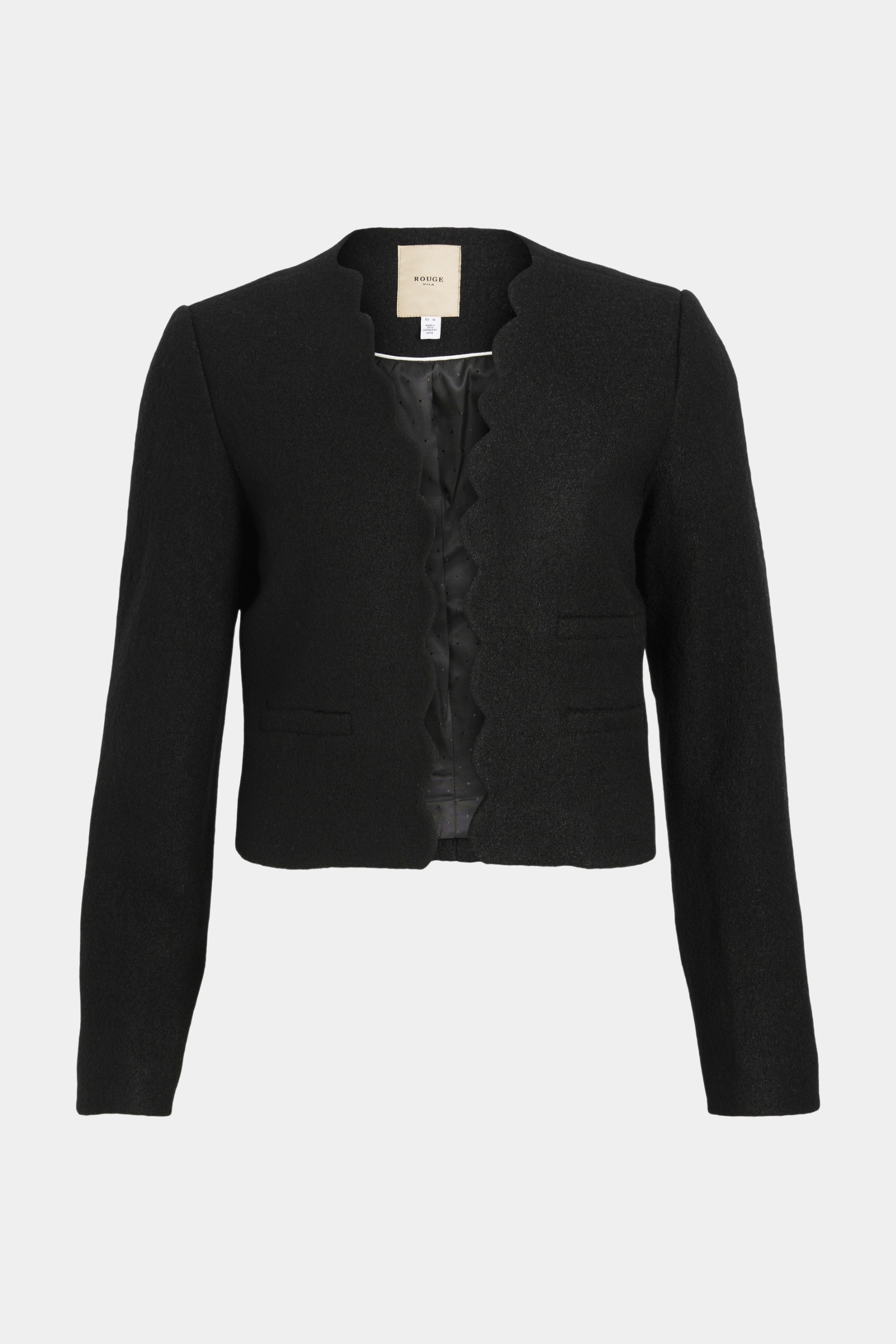 jakke, frakke, trøje, uld, viskose, sort, tungekant, varm, ulden, stilet, fin, smuk, elegant, klassisk, feminin, pæn, rå, cool, sej, unik, musthave, hverdag, fest