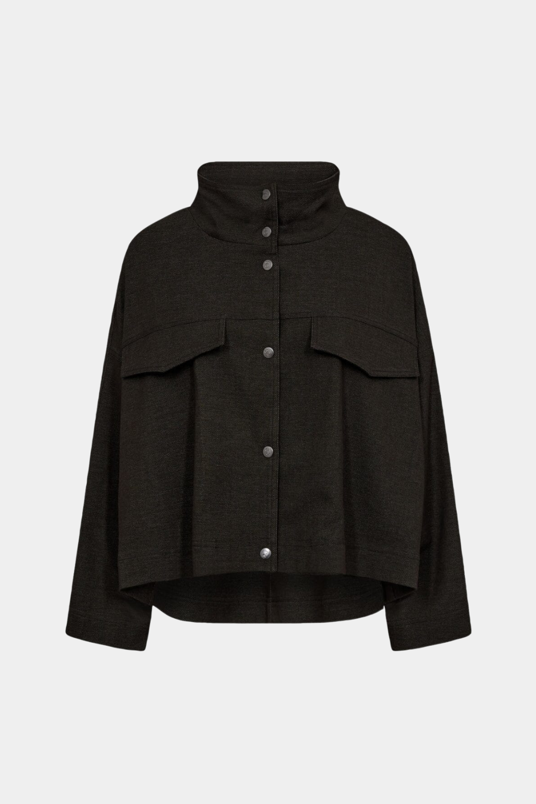 jakke, frakke, denim, denimjakke, cowboyjakke, sort, melange, oversize, loosefit, stor, rummelig, trykknapper, fin, smuk, elegant, klassisk, feminin, pæn, rå, cool, sej, unik, musthave, hverdag, fest