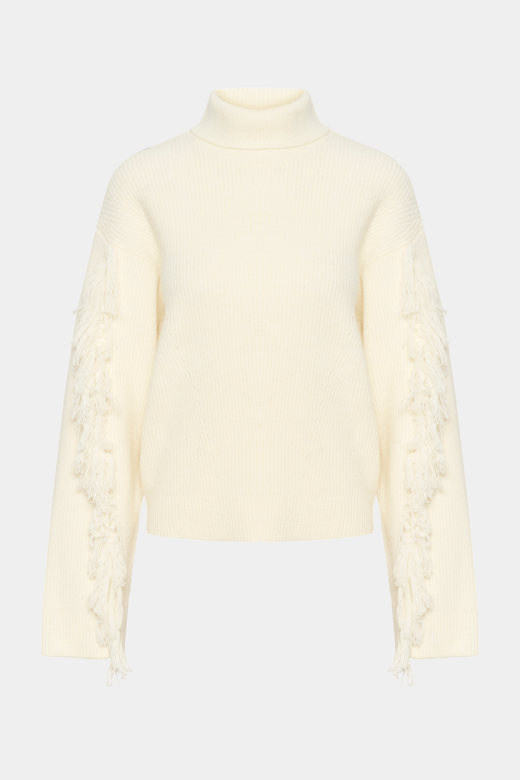 strik, knit, glatstrik, højhals, turtleneck, frynser, flyns, snore, tråde, hvid, råhvid, creme, varm, blød, uld, fin, smuk, elegant, klassisk, feminin, pæn, rå, cool, sej, unik, musthave, hverdag, fest, 