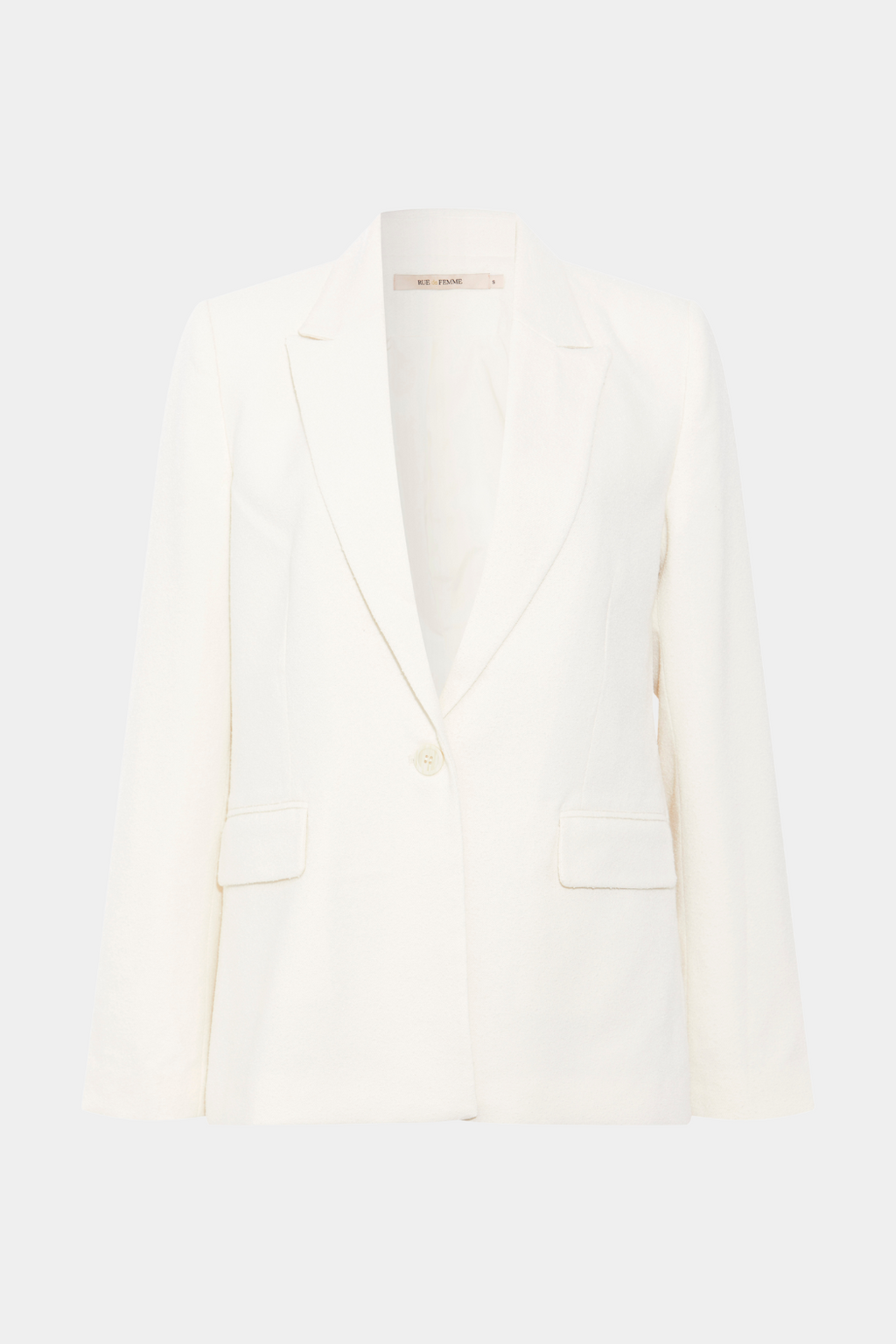 jakke, frakke, blazer, blazerjakke, habit, habitjakke, hør, blød, struktur, hvid, råhvid, creme, lommer, revers, facon, faconsyet, tætsiddende, fitted, fin, smuk, elegant, klassisk, feminin, pæn, rå, cool, sej, unik, musthave, hverdag, fest