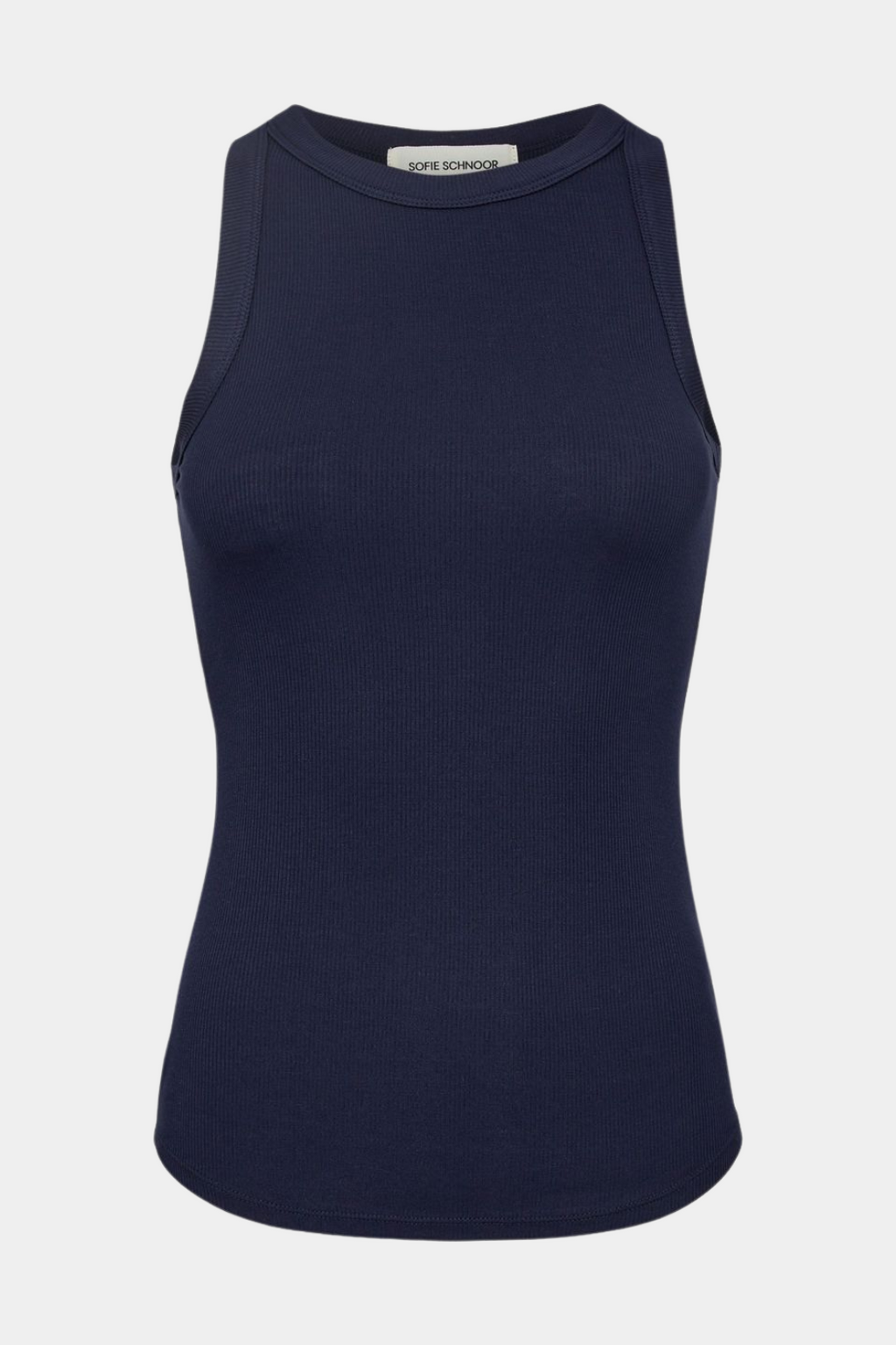 top, tanktop, overdel, stribet, striber, rib, rundhals, grå, hvid, gråstribet, ærmeløs, blød, let, viskose, fin, smuk, elegant, klassisk, feminin, pæn, rå, cool, sej, unik, musthave, hverdag, fest