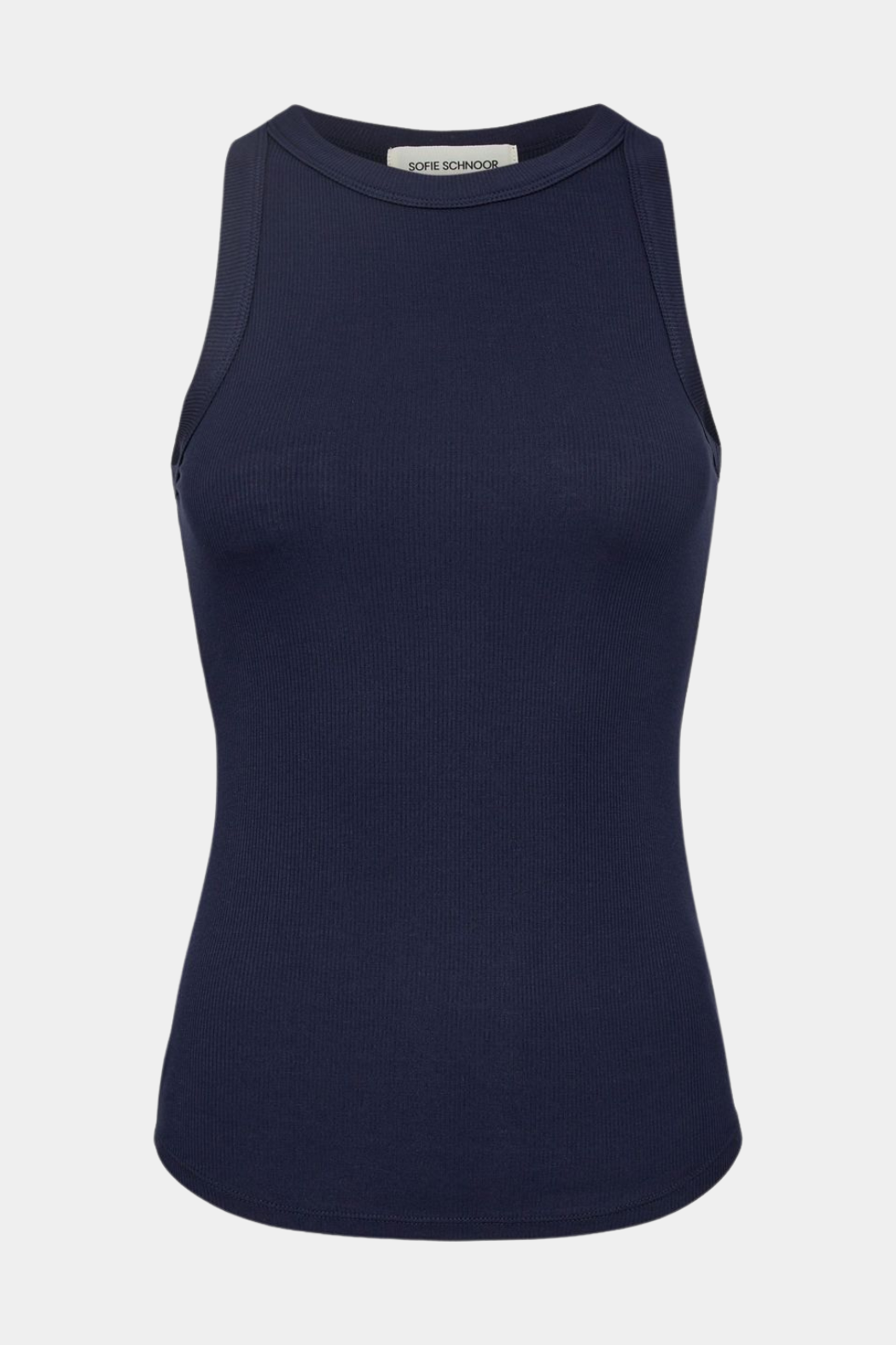 top, tanktop, overdel, stribet, striber, rib, rundhals, grå, hvid, gråstribet, ærmeløs, blød, let, viskose, fin, smuk, elegant, klassisk, feminin, pæn, rå, cool, sej, unik, musthave, hverdag, fest