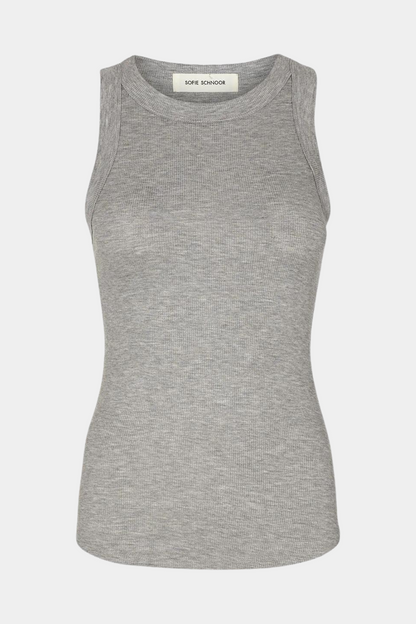 top, tanktop, rib, grå, grey, basic, rundhals, fin, smuk, elegant, klassisk, feminin, pæn, rå, cool, sej, unik, musthave, hverdag, fest