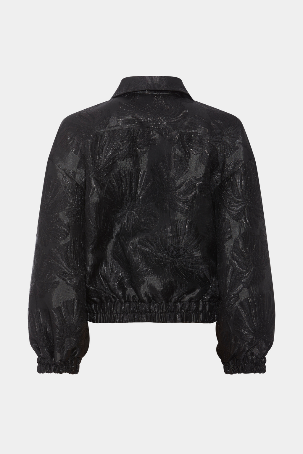 jakke, frakke, overtøj, overdel, bomber, bomberjakke, bomberjacket, jaquaredvævet, sort, shiny, skinnende, print, blomster, fin, smuk, elegant, klassisk, feminin, pæn, rå, cool, sej, unik, musthave