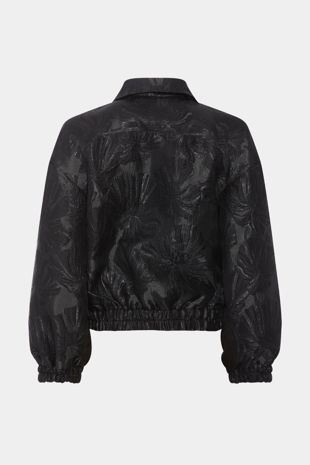 jakke, frakke, overtøj, overdel, bomber, bomberjakke, bomberjacket, jaquaredvævet, sort, shiny, skinnende, print, blomster, fin, smuk, elegant, klassisk, feminin, pæn, rå, cool, sej, unik, musthave