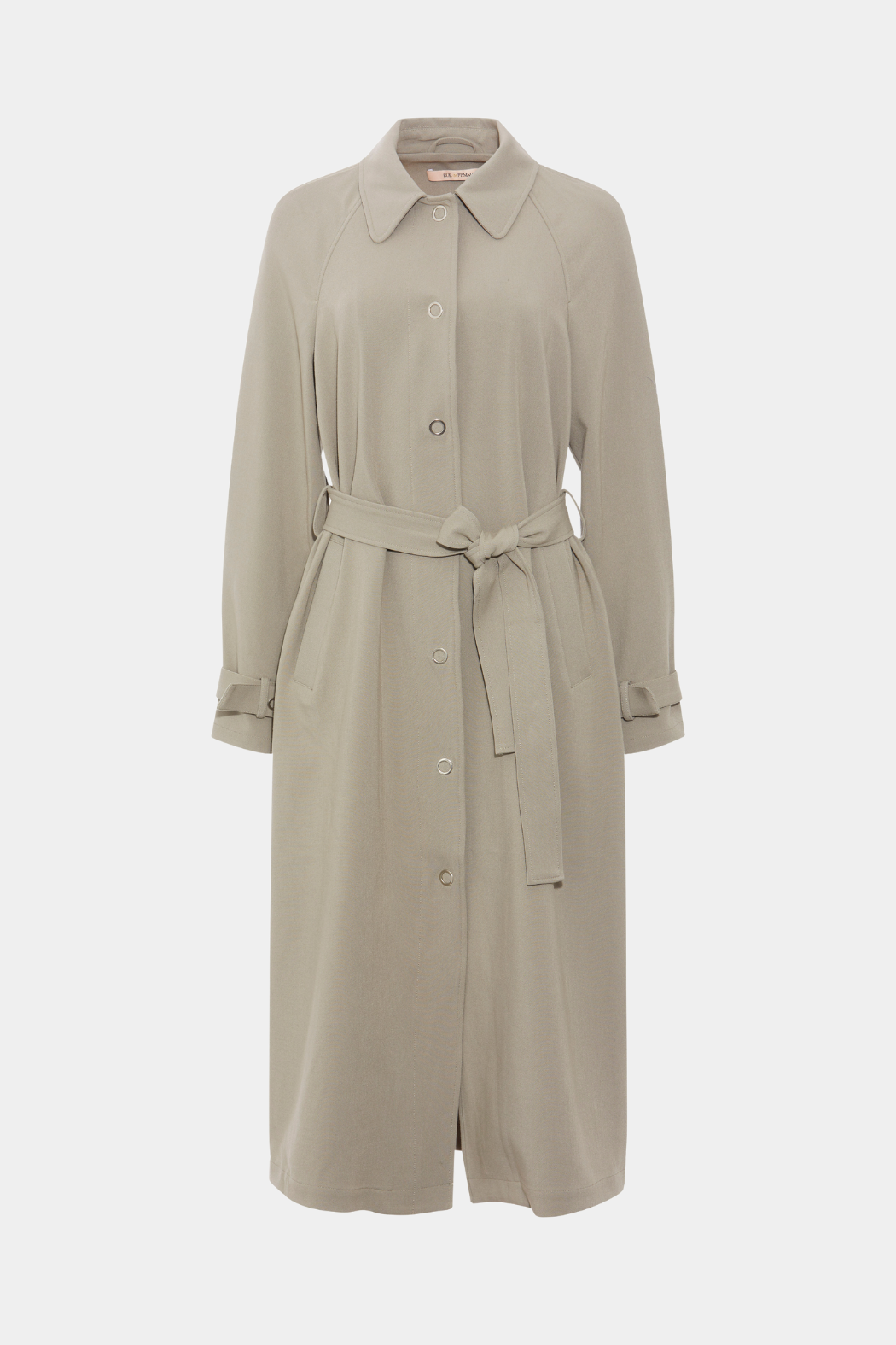 jakke, frakke, overtøj, coat, trenchcoat, krave, bindebånd, trykknapper, beige, creme, råhvid, sommerjakke, forårsjakke, fin, smuk, elegant, klassisk, feminin, pæn, rå, cool, sej, unik, musthave, hverdag, fest
