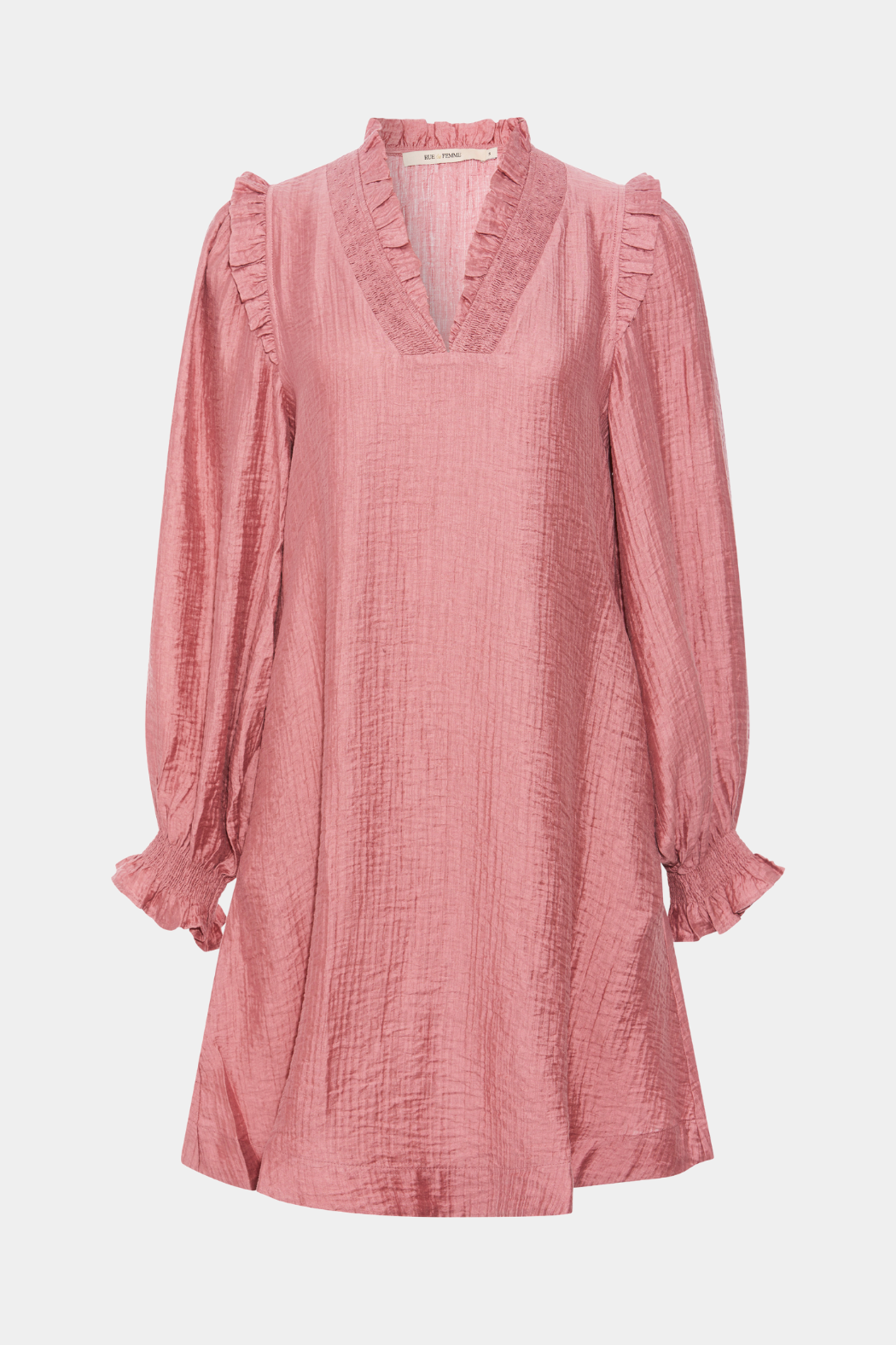 kjole, dress, kort, short, midi, rosa, lyserød, flæse, flæser, shiny, skinnende, crepe, smok, vudskæring, fin, smuk, elegant, klassisk, feminin, pæn, rå, cool, sej, unik, musthave, hverdag, fest