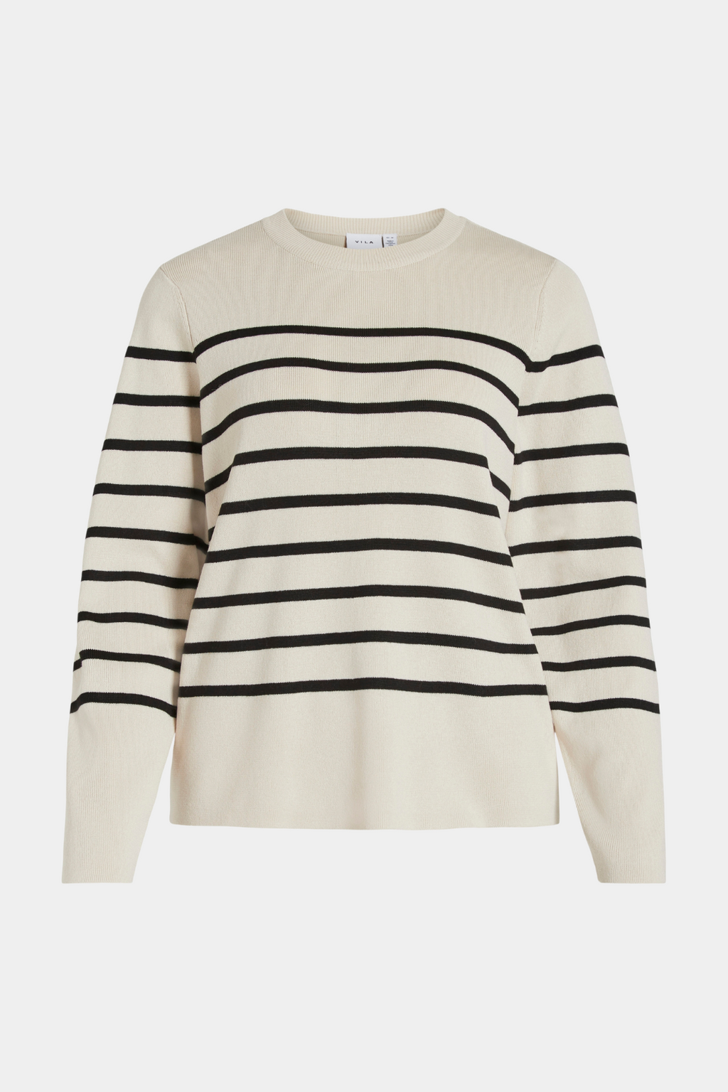 strik, knit, bluse, pullover, striber, stribet, råhvid, hvid, creme, sort, rundhals, slids, slidser, blød, varm, viskose, løs, løstsiddende, comfy, behagelig, fin, smuk, elegant, klassisk, feminin, pæn, rå, cool, sej, unik, musthave, hverdag, fest