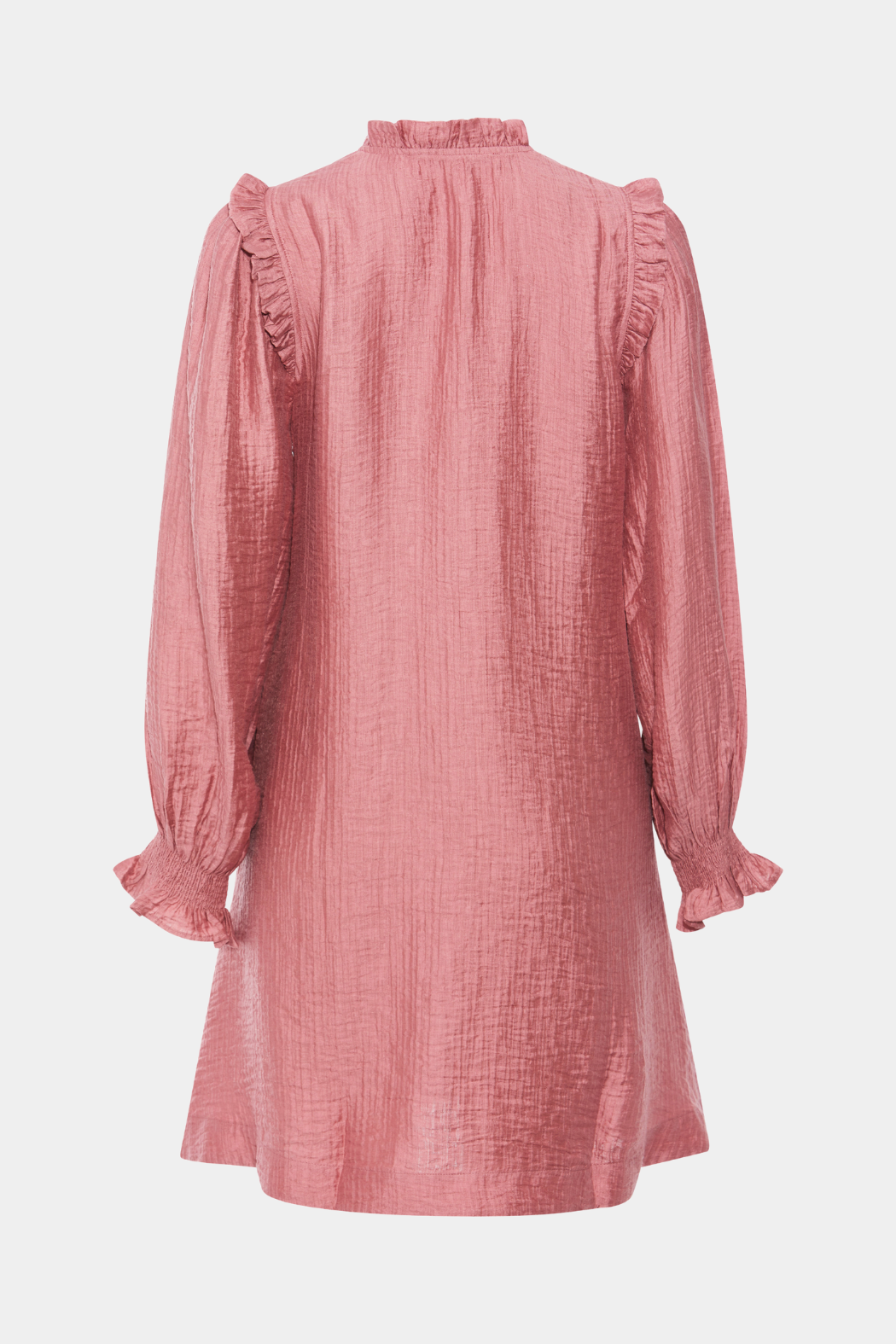 kjole, dress, kort, short, midi, rosa, lyserød, flæse, flæser, shiny, skinnende, crepe, smok, vudskæring, fin, smuk, elegant, klassisk, feminin, pæn, rå, cool, sej, unik, musthave, hverdag, fest