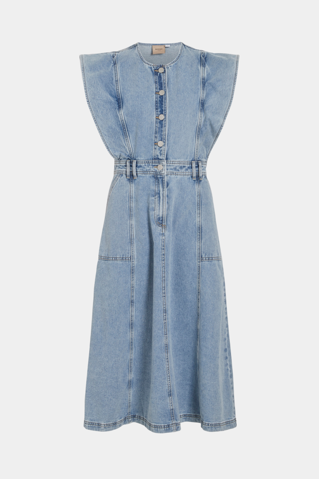 kjole, dress, midi, mellemlang, lys, denim, cowboy, denimkjole, cowboykjole, flæser, bæltestropper, knapper, fin, smuk, elegant, klassisk, feminin, pæn, rå, cool, sej, unik, musthave, hverdag, fest