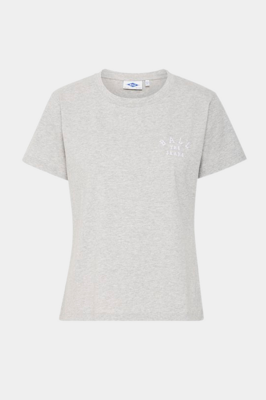 tee, tshirt, bluse, overdel, basis, basic, grå, grey, melange, logo, fin, smuk, elegant, klassisk, feminin, pæn, rå, cool, sej, unik, musthave, hverdag, fest