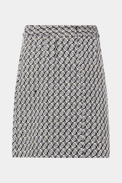 nederdel, skirt, kort, over knæ, ternet, sort, hvid, bouclé, blød, lynlås, trendy, nyhed, fin, smuk, elegant, klassisk, feminin, pæn, rå, cool, sej, unik, musthave, hverdag, fest