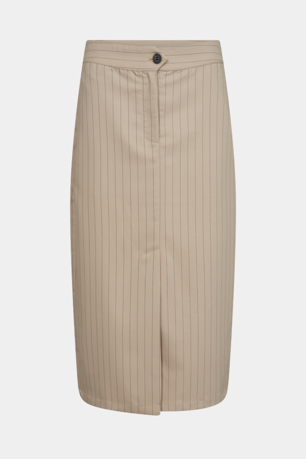 nederdel, skirt, lang, langt, maxi, tætsiddende, stram, beige, strib, stiber, pin, pinstripe. knap, lynlås, slids, fin, smuk, elegant, klassisk, feminin, pæn, rå, cool, sej, unik, musthave, hverdag, fest