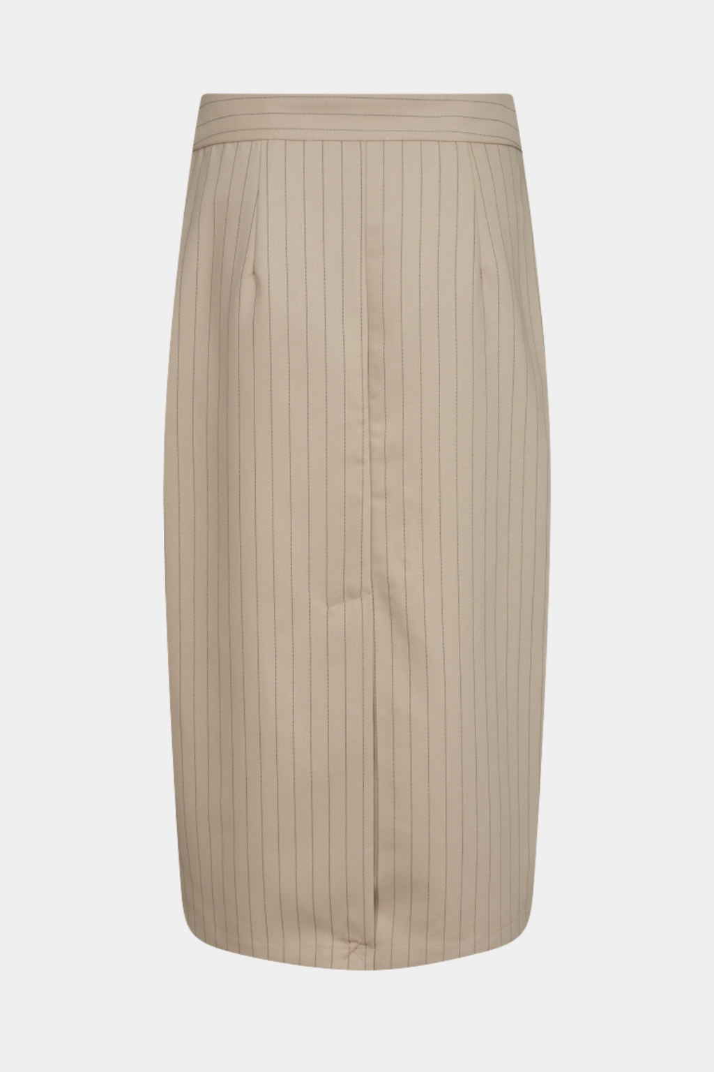 nederdel, skirt, lang, langt, maxi, tætsiddende, stram, beige, strib, stiber, pin, pinstripe. knap, lynlås, slids, fin, smuk, elegant, klassisk, feminin, pæn, rå, cool, sej, unik, musthave, hverdag, fest