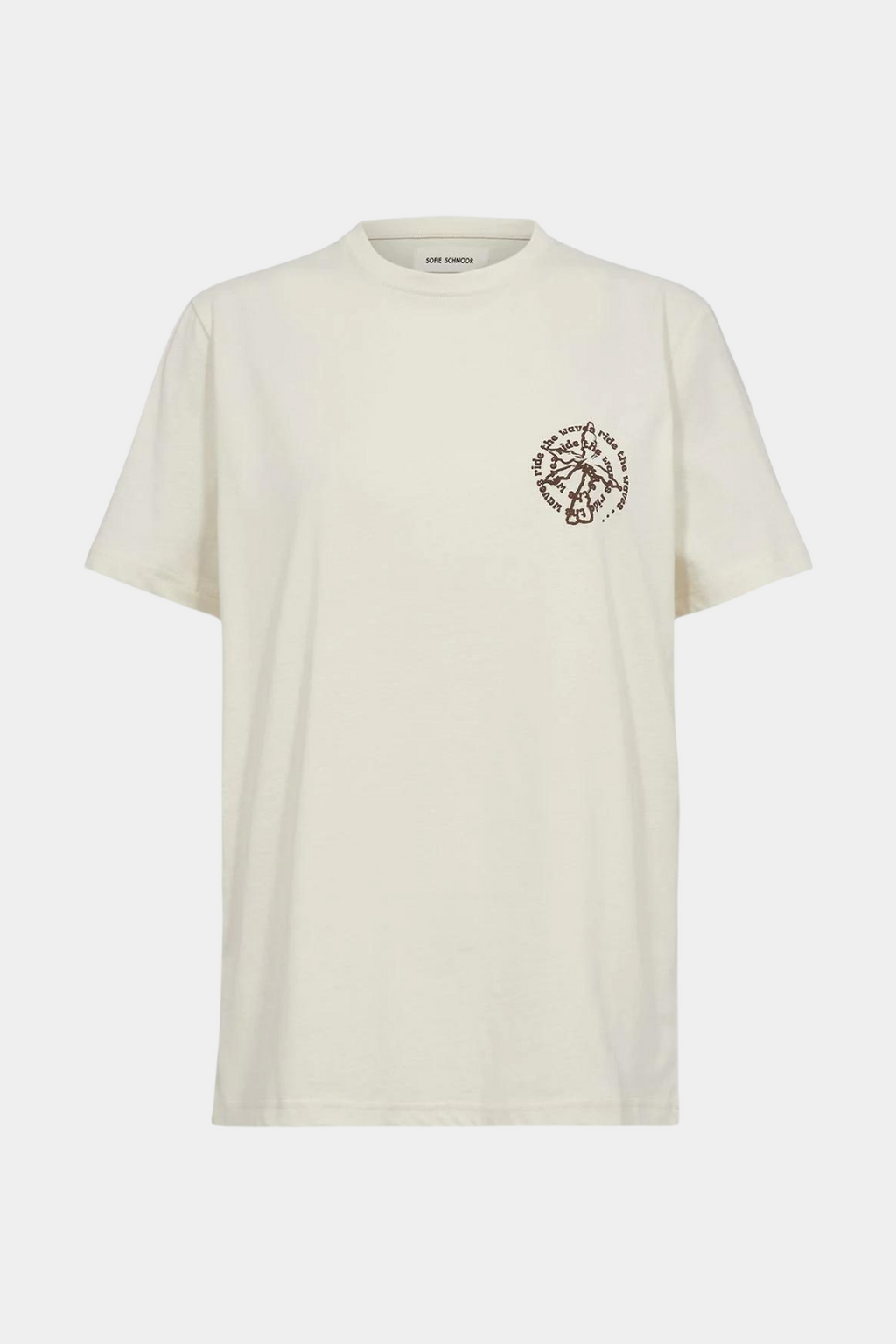 tee, tshirt, overdel, bluse, hvid, råhvid, creme, tryk, print, brun, fin, smuk, elegant, klassisk, feminin, pæn, rå,cool, sej, unik, musthave, hverdag, fest,