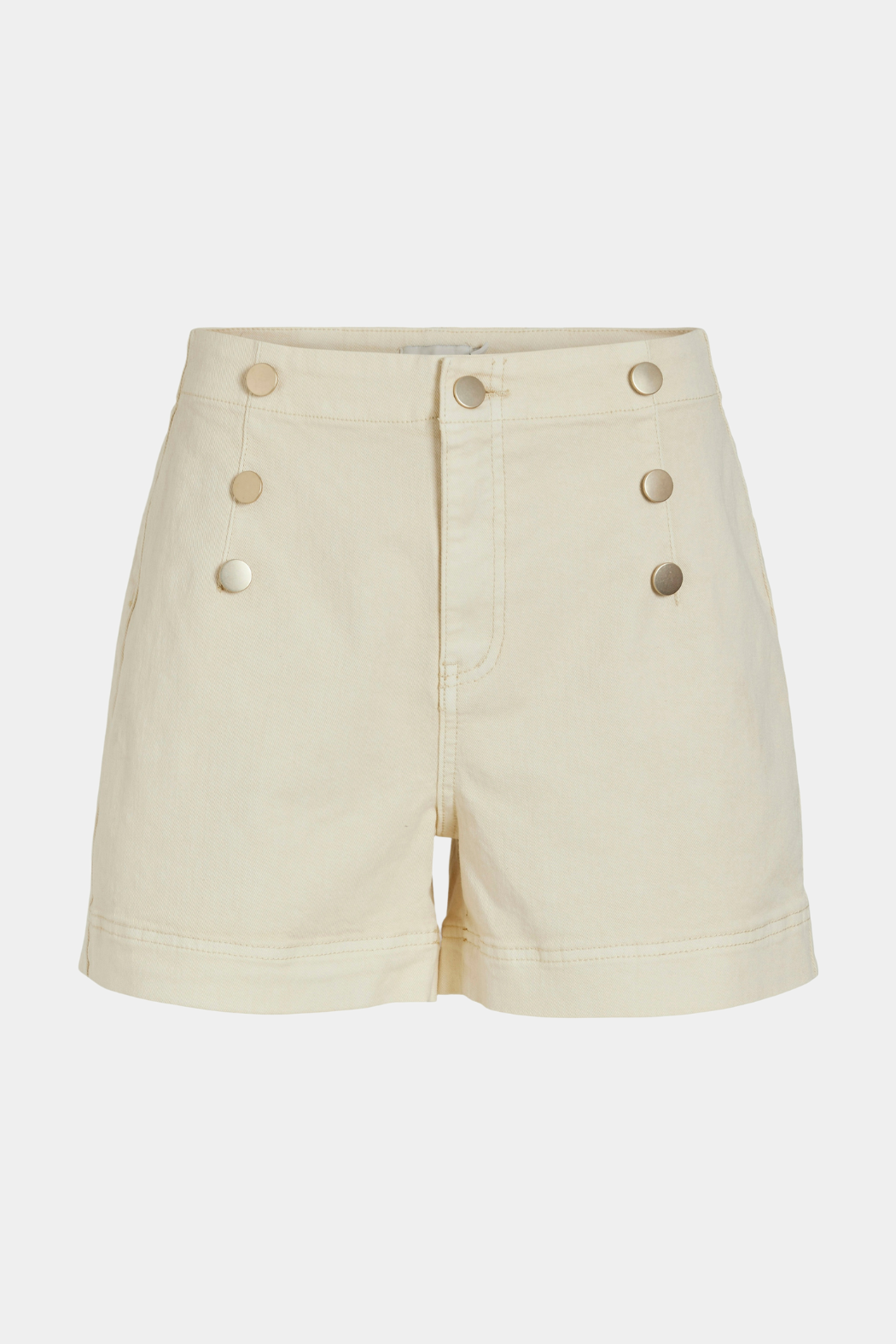 shorts, pants, buks, bukser, kort, korte, beige, creme, offwhite, råhvid, knapper, guld, guldknapper, baglommer, lommer, fin, smuk, elegant, klassisk, feminin, pæn, rå, cool, sej, unik, musthave, hverdag, fest