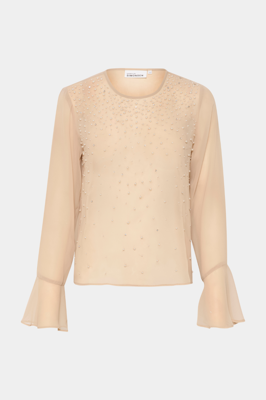 top, bluse, transparent, nude, perler, pearls, flæse, flæser, elegant, fin, feminin, gennemsigtig, smuk, hverdag, fest, let, elegant, kvinde, dame, woman, sten