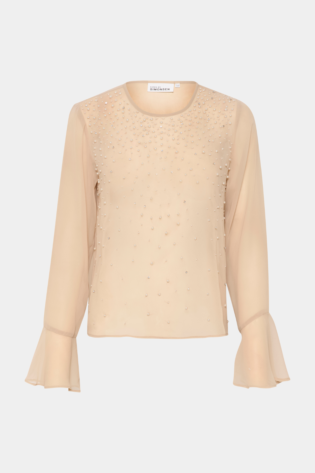 top, bluse, transparent, nude, perler, pearls, flæse, flæser, elegant, fin, feminin, gennemsigtig, smuk, hverdag, fest, let, elegant, kvinde, dame, woman, sten