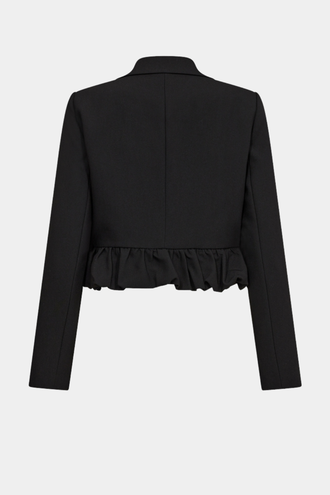 blazer, jakke, blazerjakke, kort, croped, talje, flæse, flæser, bindebånd, sort, black, revers, fin, smuk, elegant, klassisk, feminin, pæn, rå, cool, sej, unik, musthave, hverdag, fest