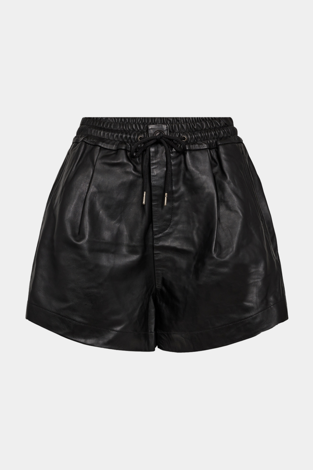 shorts, buks, skind, læder, leather, black, elastik, bindebånd, lommer, sort, black, blød, behagelig, fin, smuk, elegant, klassisk, feminin, pæn, rå, cool, sej, unik, musthave, hverdag, fest