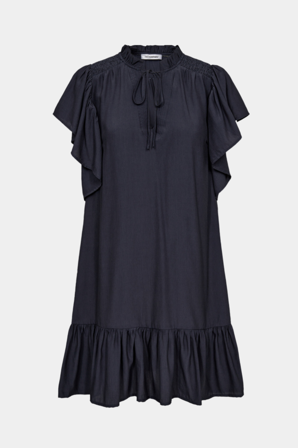 kjole, dress, sort, grå, flæse, flæser, bindebånd, løs, løstsiddende, fin, smuk, elegant, klassisk, feminin, pæn, rå, cool, sej, unik, musthave, hverdag, fest