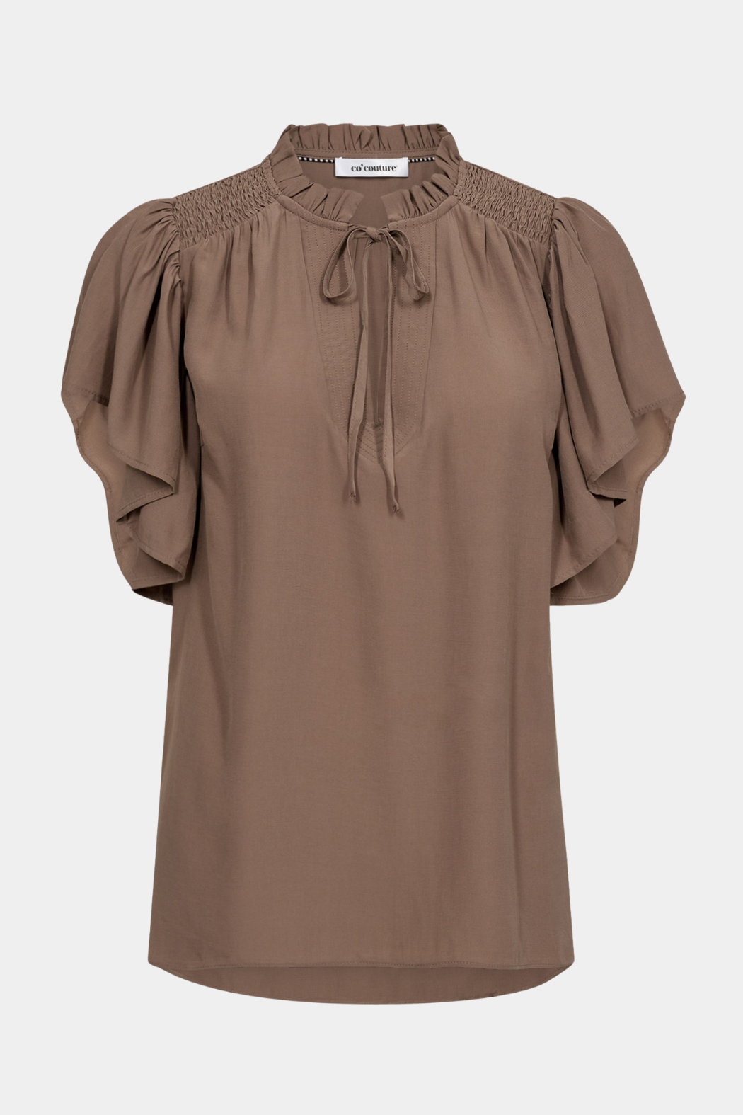 top, overdel, bluse, flæse, flæser, bindebånd, brun, beige, valnød, fin, smuk, elegant, klassisk, feminin, pæn, rå, cool, sej, unik, musthave, hverdag, fest