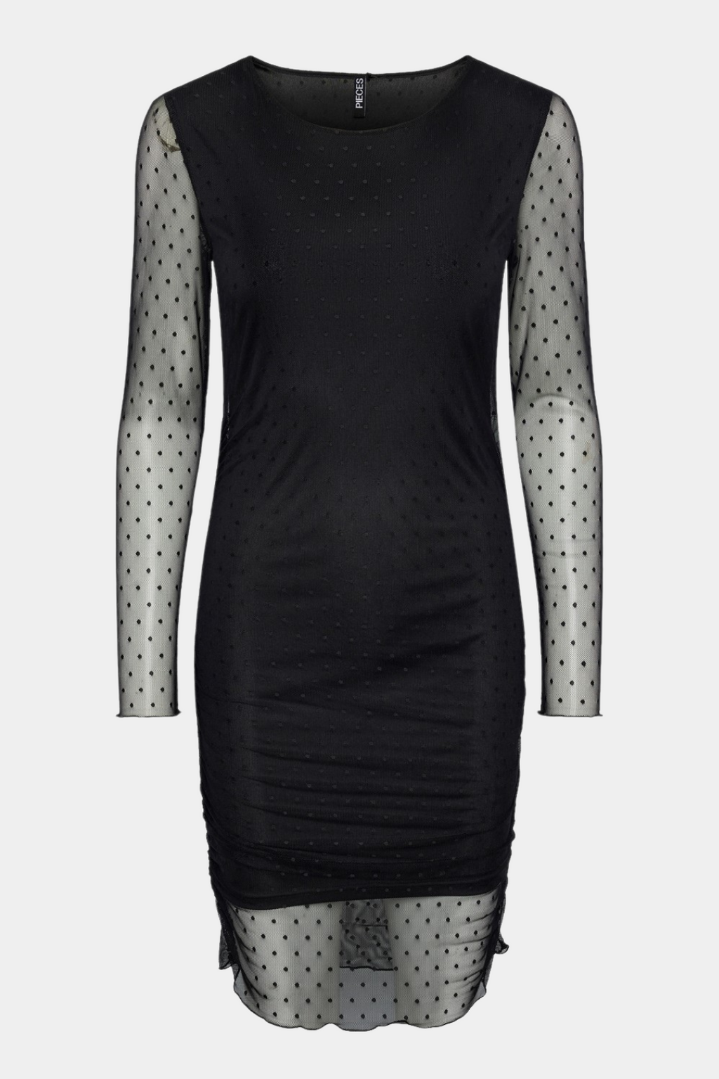 kjole, dress, tætsiddende, stram, slim, mesh, dots, prikker, rynk, rynke, sort, black, klassisk, simpel, elegant, fin, feminin, stretches stretch, elastik, kvinde, dame, woman