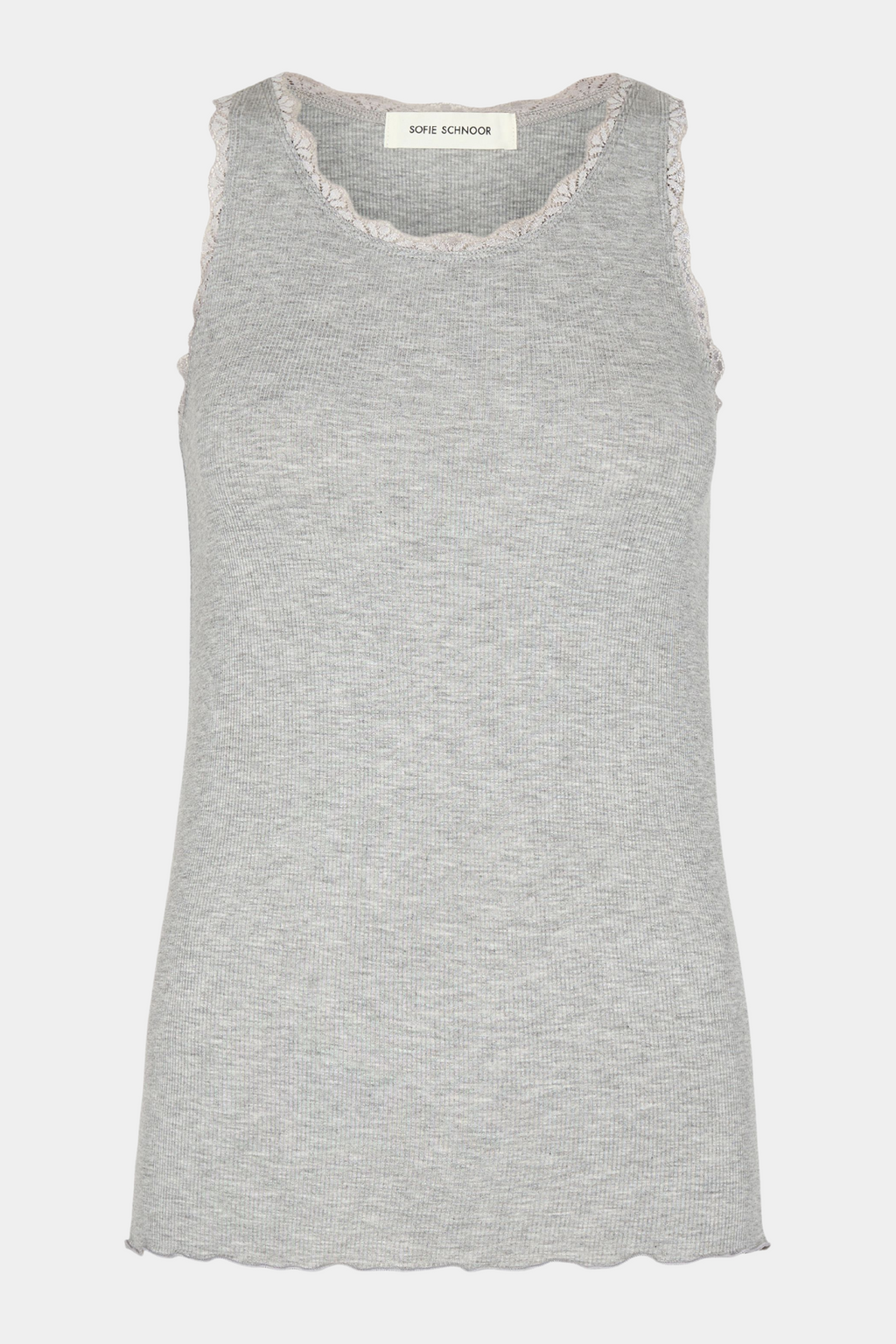 top, bluse, basic, basis, staple, blonde top, grey, grå, melange, meleret, blondetop, blød, soft, rib, ribbet, stretch, elastik, soft, blød, rosemunde, kvinde, dame, woman