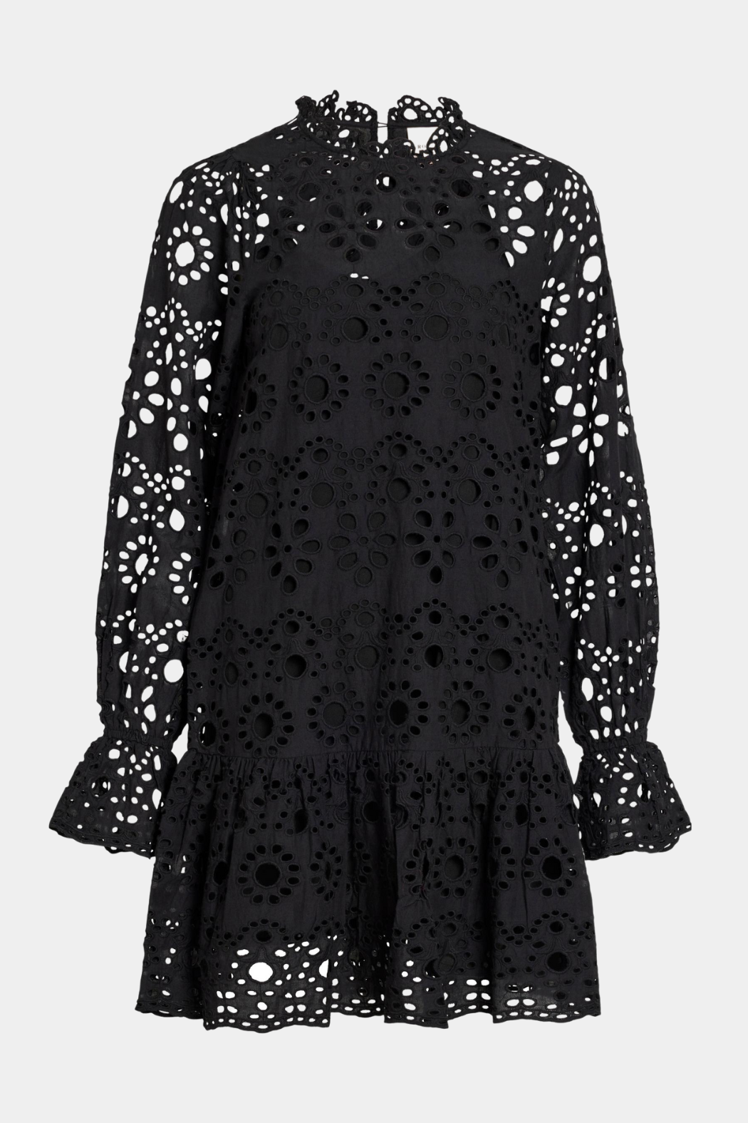kjole, dress, kort, short, blonde, broderi, broderianglaise, sort, højhals, langærmet, flæse, flæser, fin, smuk, elegant, klassisk, feminin, pæn, rå, cool, sej, unik, musthave, hverdag, fest