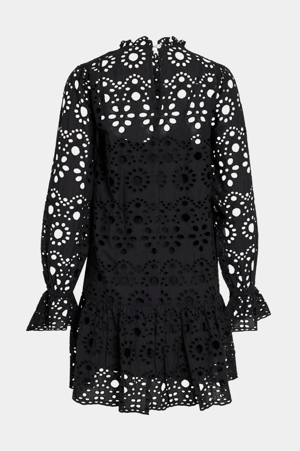 kjole, dress, kort, short, blonde, broderi, broderianglaise, sort, højhals, langærmet, flæse, flæser, fin, smuk, elegant, klassisk, feminin, pæn, rå, cool, sej, unik, musthave, hverdag, fest