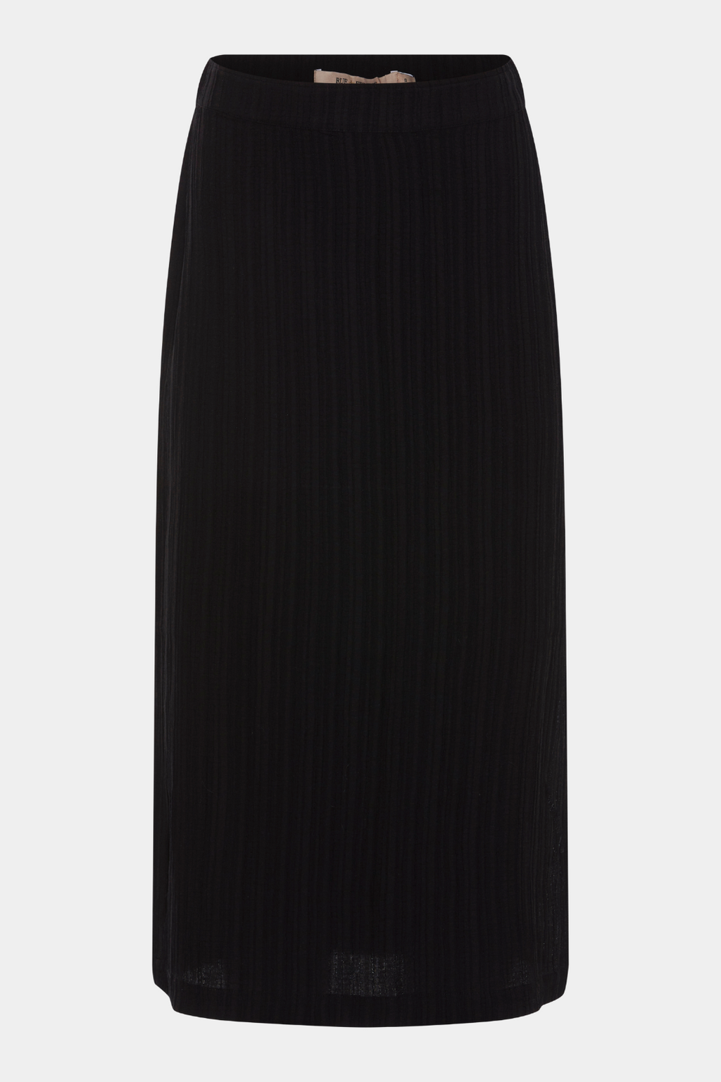 skirt, nederdel, midi, maxi, lang, ribbet, rib, strik, knit, strikket, fintstrikket, elastik, stretchy, blød, soft, sort, black, hverdag, fin, fest, basic, basis, kvinde, dame, woman