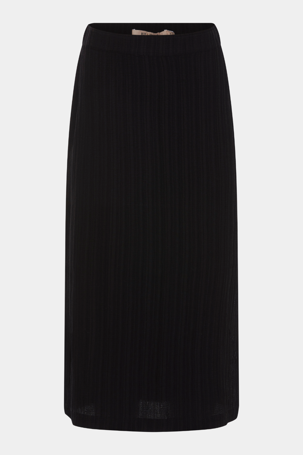 skirt, nederdel, midi, maxi, lang, ribbet, rib, strik, knit, strikket, fintstrikket, elastik, stretchy, blød, soft, sort, black, hverdag, fin, fest, basic, basis, kvinde, dame, woman